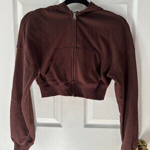H&M XS Brown cropped zip up hoodie